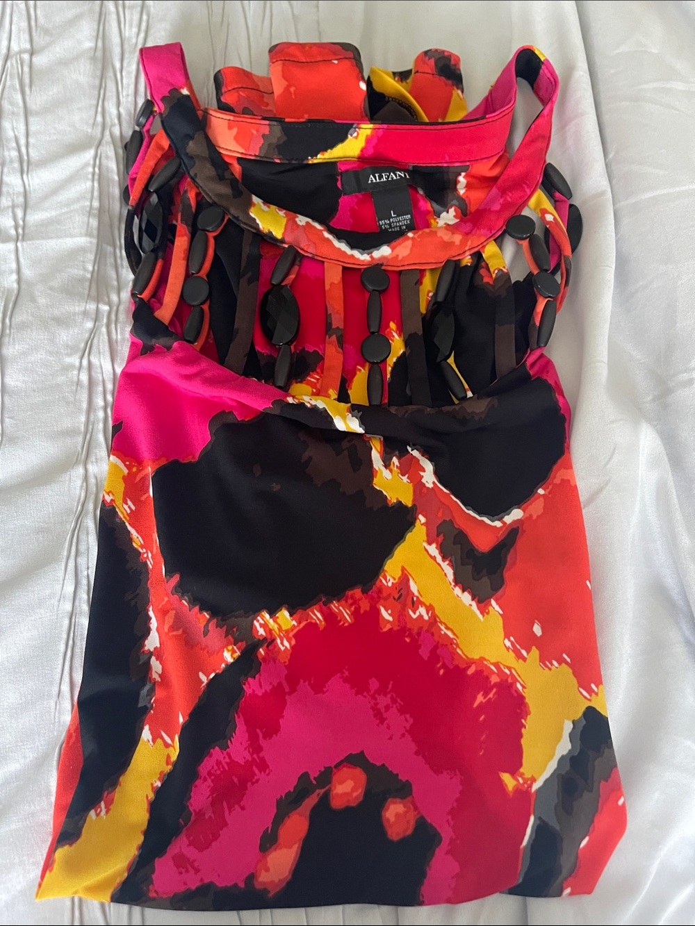 Alfani Pink Black Yellow Abstract Beaded Tank - Picture 3 of 5
